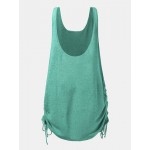 Women Other | Backless Knitted O-neck Sleeveless Solid Color Drawstring Sexy Tank Top - DG12992