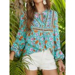 Women Other | Bohemian Floral Print V-neck Knotted Women Long Sleeve Blouse - YQ43471