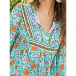 Women Other | Bohemian Floral Print V-neck Knotted Women Long Sleeve Blouse - YQ43471