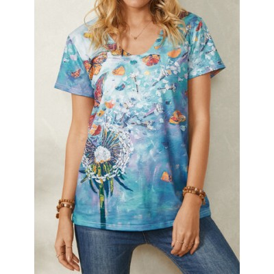 Women Other | Butterfly Print V-neck Short Sleeve Casual T-Shirt For Women - HE89099