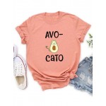 Women Other | Cartoon Avocado Printed Letter Short Sleeve Casual T-shirt - NG72216