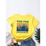Women Other | Cat Letters Print O-neck Loose Short Sleeve T-Shirt For Women - BE46219