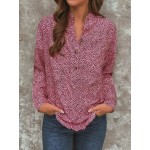 Women Other | Chic Leopard V-neck Button Long Sleeve Overhead Blouse - DO40684