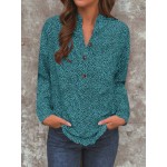 Women Other | Chic Leopard V-neck Button Long Sleeve Overhead Blouse - DO40684