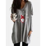 Women Other | Christmas Print Long Sleeve V-neck Casual Blouse For Women - ZR63768