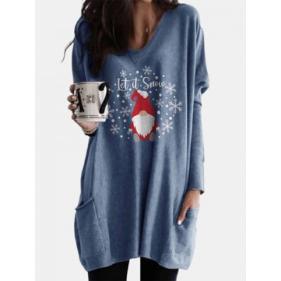 Women Other | Christmas Print Long Sleeve V-neck Casual Blouse For Women - ZR63768
