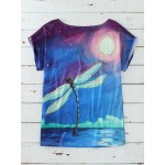 Women Other | Dragonfly Landscape Prints V-neck Short Sleeve Women Casual T-Shirt - MO55459