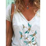 Women Other | Dragonfly Print V-neck Short Sleeve Casual T-shirt For Women - BK58766
