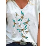 Women Other | Dragonfly Print V-neck Short Sleeve Casual T-shirt For Women - BK58766