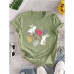 Women Other | Easter Rabbit Print Short Sleeve O-neck T-shirt For Women - NN12770