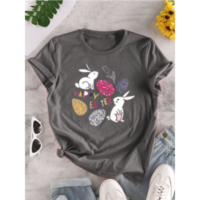 Women Other | Easter Rabbit Print Short Sleeve O-neck T-shirt For Women - NN12770