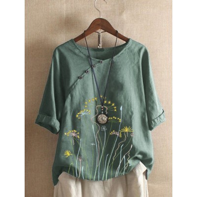Women Other | Floral Embroidery Button Half Sleeve Blouse For Women - SN68655