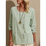 Women Other | Floral Embroidery Vintage Button Long Sleeve Blouse For Women - KB90793