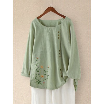 Women Other | Floral Embroidery Vintage Button Long Sleeve Blouse For Women - KB90793