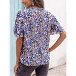 Women Other | Floral Print O-neck Short Sleeve Loose Women Blouse - XS07652