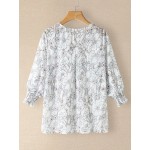 Women Other | Floral Print V-neck Lantern Sleeve Knotted Women Blouse - XK47937