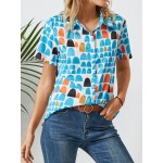 Women Other | Geometric Print Lapel Short Sleeve Button Blouse For Women - GO23988