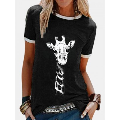 Women Other | Giraffe Printed Short Sleeve O-neck T-shirt For Women - VN10051