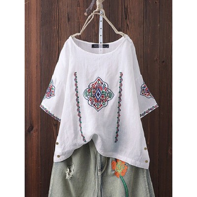 Women Other | Half Sleeve Casual High Low Button Embroidery T-Shirt - QQ63562