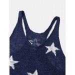 Women Other | Holiday Knitted V-neck Sleeveless Stars Print Tank Top - RT22865