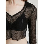 Women Other | Lace See Through Flounce Sleeve V-neck Crop Top - RY18439