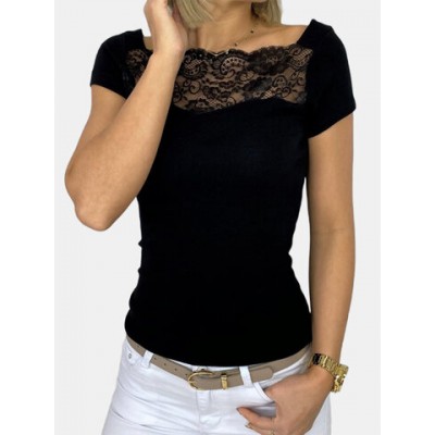 Women Other | Lace Spliced Short Sleeves Casual T-shirt For Women - MD54735