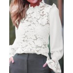 Women Other | Lace Stitch Solid Ruffle Long Sleeve Blouse For Women - BZ58321