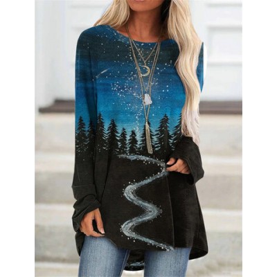 Women Other | Landscape Print Crew Neck Long Sleeve Casual Blouse For Women - CW23712