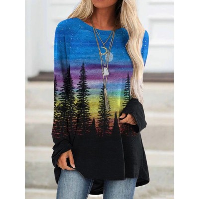 Women Other | Landscape Print O-neck Long Sleeve Blouse For Women - VY92213