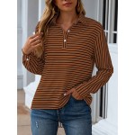Women Other | Lapel Button Stripe Print Long Sleeve Loose Blouse For Women - SJ58157