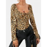 Women Other | Leopard Print Knotted Long Sleeve Blouse For Women - WV45133