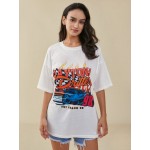Women Other | Letters Car Graphic Casual Short Sleeve Crew Neck T-shirt - IT52880