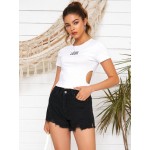 Women Other | Letters Graphic Short Sleeve Hollow Crew Neck T-shirt - VY48741