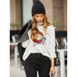 Women Other | Lips Letters Graphic Hollow Long Sleeve Crew Neck T-shirt - FW61665