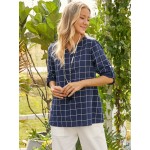 Women Other | Plaid Print Button V-neck Long Sleeve Casual Blouse for Women - CI11608
