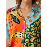 Women Other | PolkaDot Print Lapel Short Sleeve Button Casual Blouse For Women - QR07144
