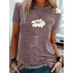 Women Other | Simple Flower Embroidery Short Sleeve Casual T-shirt - FY24813