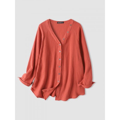 Women Other | Solid Button Long Sleeve V-neck Blouse For Women - PM47196