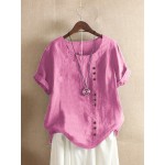 Women Other | Solid Color Button Short Sleeve Crew Neck T-shirt For Women - OZ15937