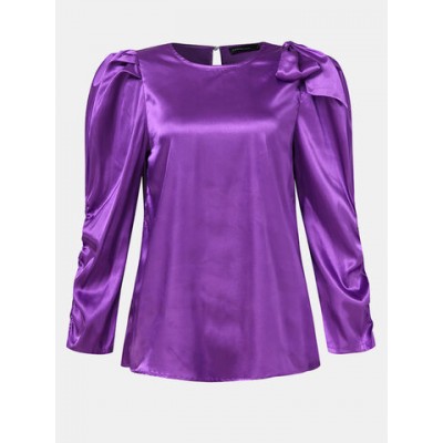 Women Other | Solid Color Knotted Pleated Long Sleeve Casual Blouse for Women - RO28429