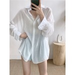 Women Other | Solid Color Long Sleeve Turn-down Collar Asymmetrical Blouse For Women - VO60185