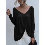 Women Other | Solid Color Long Sleeve V-neck Loose Women Casual T-shirt - NC90508