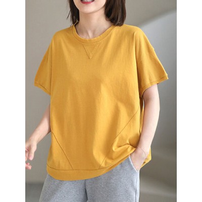 Women Other | Solid Color O-neck Short Sleeve Loose Casual Women T-shirt - EY45956