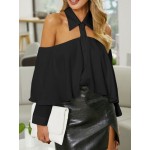 Women Other | Solid Color Off Shoulder Long Sleeve Button Ruffle Layered Blouse - GV37974