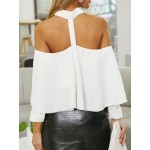 Women Other | Solid Color Off Shoulder Long Sleeve Button Ruffle Layered Blouse - GV37974