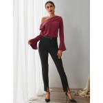 Women Other | Solid Color Ruffle One Shoulder Long Bell Sleeves Blouse - JB76543