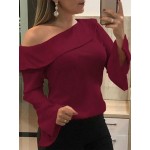 Women Other | Solid Color Ruffle One Shoulder Long Bell Sleeves Blouse - JB76543