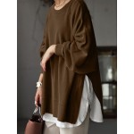 Women Other | Solid Color Slit Long Sleeve Casual Blouse for Women - YY65727