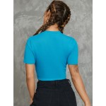 Women Other | Solid Irregular Hem Button Short Sleeve Crop Top Women - WW13523