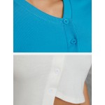 Women Other | Solid Irregular Hem Button Short Sleeve Crop Top Women - WW13523